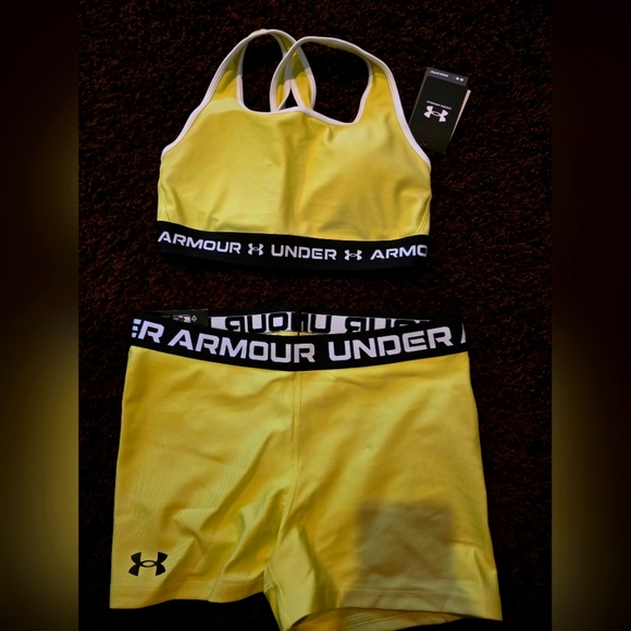 Under Armour Pants - Under Armour Yellow Sports Bra and Shorts Set